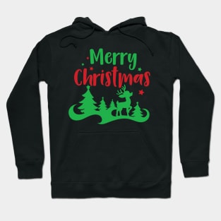 Merry Christmas, Reindeer, Christmas Tree, Stars Hoodie